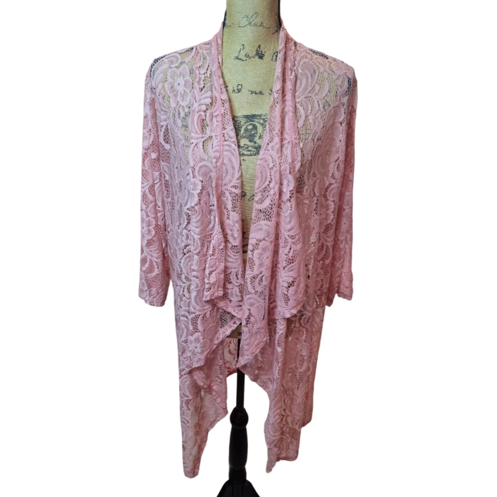 Shannon Ford Waterfall Elegant Pink Floral Lace Kimono Cover up Jacket Plus Size